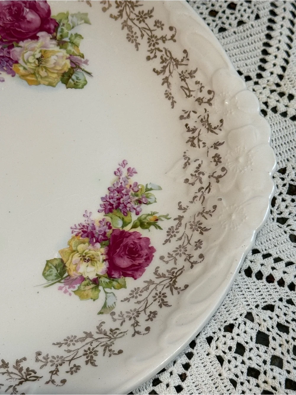 Vintage Floral Rose/Lilac Accent Serving Plate